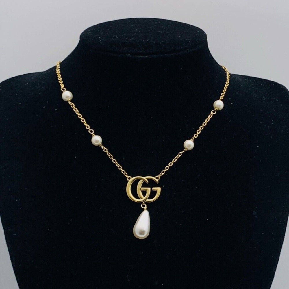 Gold GG Necklace with Pearls